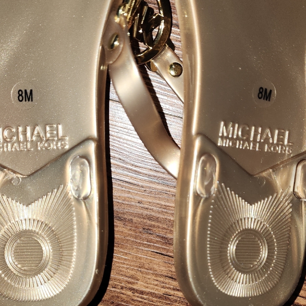 New Michael Kors Gold Logo MK Cork Sandals Size 8 - Picture 7 of 7